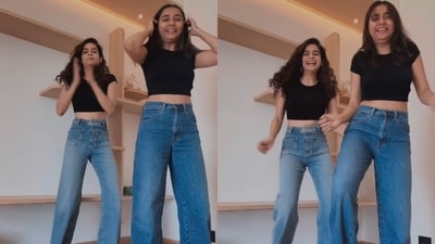 The image, taken from the viral video, captures Prajakta Koli and Mithila Palkar dancing to the song Dum Dum. (Instagram/@mostlysane) The image, taken from the viral video, captures Prajakta Koli and Mithila Palkar dancing to the song Dum Dum. (Instagram/@mostlysane)