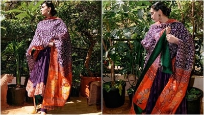 Talking about fashion and style and not mentioning Sonam Kapoor is not possible. Sonam 's latest purple printed Anarkali kurta featuring heavy borders in a contrasting shade of orange and paired with a matching churidar salwar and gorgeous dupatta is sure to turn heads this Eid. Follow Sonam's lead and experiment with bold colors and patterns to create your own unique and unforgettable look. (Instagram) Talking about fashion and style and not mentioning Sonam Kapoor is not possible. Sonam 's latest purple printed Anarkali kurta featuring heavy borders in a contrasting shade of orange and paired with a matching churidar salwar and gorgeous dupatta is sure to turn heads this Eid. Follow Sonam's lead and experiment with bold colors and patterns to create your own unique and unforgettable look. (Instagram)