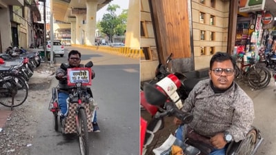 Specially-abled Nagpur man sells samosas. (Instagram/@GauravWasan) Specially-abled Nagpur man sells samosas. (Instagram/@GauravWasan)