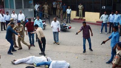 The SIT team recreates the crime scene in Prayagraj on Thursday. (ANI) The SIT team recreates the crime scene in Prayagraj on Thursday. (ANI)