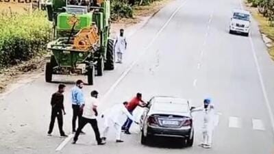 Video grab of the attack on two law students in Sangrur. (HT)