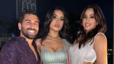 Janhvi Kapoor posed with Nysa Devgan and Orhan Awatramani during a Diwali party last year. Nysa opted for a green lehenga. 