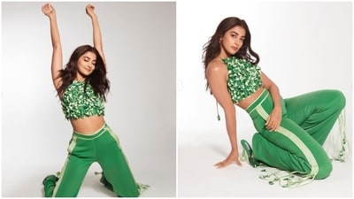 Pooja Hegde, in the green co-ord set, poses like a boss lady (Instagram/@hegdepooja) Pooja Hegde, in the green co-ord set, poses like a boss lady (Instagram/@hegdepooja)