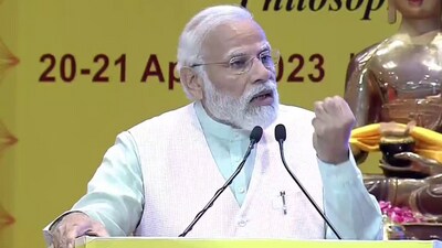 PM Modi at Global Buddhist Summit in Delhi on Thursday. (ANI) PM Modi at Global Buddhist Summit in Delhi on Thursday. (ANI)