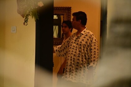 Aryan Khan and Karan Johar at Aditya Chopra's residence. Aryan Khan and Karan Johar at Aditya Chopra's residence.