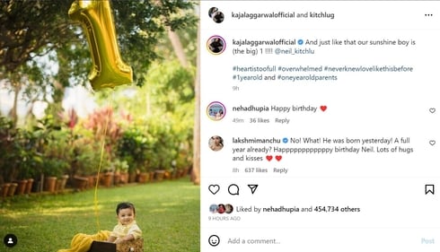 Kajal Aggarwal's post for son. Kajal Aggarwal's post for son.