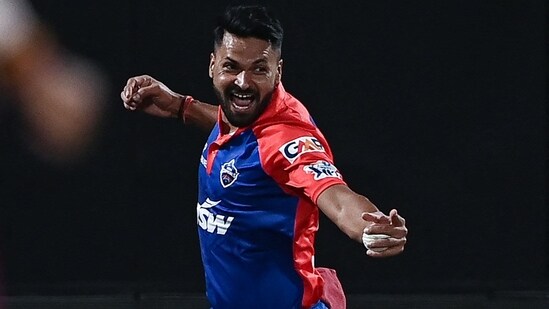Delhi Capitals' Mukesh Kumar celebrates after taking a catch to dismiss Kolkata Knight Riders' Nitish Rana (not pictured) during the Indian Premier League (IPL) Twenty20 cricket match between Delhi Capitals and Kolkata Knight Riders at the Arun Jaitley Stadium in New Delhi on April 20, 2023. (Photo by Arun SANKAR / AFP)(AFP)