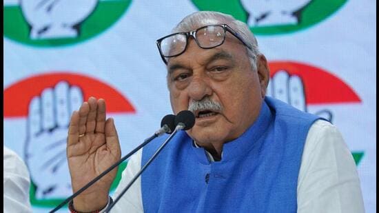Congress leader and former Haryana chief minister Bhupinder Singh Hooda addresses the press conference, at AICC headquarters, in New Delhi on Thursday. (ANI)