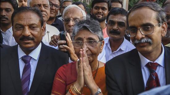 Gujarat ex-minister Maya Kodnani leaves the court after her acquittal, in Ahmedabad, on Thursday. (PTI)