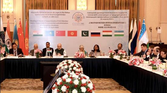 Union home minister Amit Shah was chairing a meeting of heads of departments of SCO member states responsible for the prevention and elimination of emergency situations in New Delhi (Twitter/AmitShah)