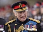 Britain's King Charles III, inspects the 200th Sovereign's parade at Royal Military Academy Sandhurst, in Camberley, England, Friday, April 14. 
