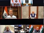 Prime Minister Narendra Modi chairs high-level meeting through video conferencing. Prime Minister Narendra Modi chairs high-level meeting through video conferencing.
