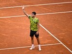 Spain's Carlos Alcaraz celebrates 