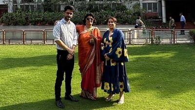 Guneet Monga and Shaunak Sen spent time with their former principal as they came back to their old school. Guneet Monga and Shaunak Sen spent time with their former principal as they came back to their old school.