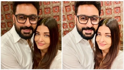 Aishwarya Rai and Abhishek Bachchan twin in white. Aishwarya Rai and Abhishek Bachchan twin in white.