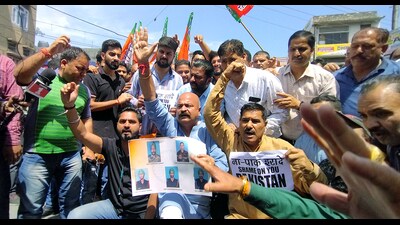BJP leaders and supporters stage a protest against the recent Poonch terror attack, in Jammu on Friday. (ANI) BJP leaders and supporters stage a protest against the recent Poonch terror attack, in Jammu on Friday. (ANI)