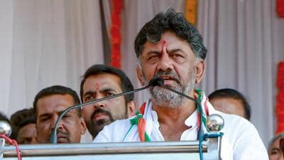 Karnataka Congress president DK Shivakumar addresses a public meeting at Madikeri on Monday (ANI File) (DK Shivakumar Twitter)