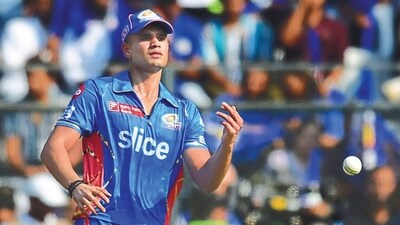 Mumbai Indians' Arjun Tendulkar at the Wankhede Stadium in Mumbai on Sunday. (HT_PRINT) Mumbai Indians' Arjun Tendulkar at the Wankhede Stadium in Mumbai on Sunday. (HT_PRINT)