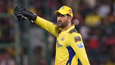 Bengaluru: Chennai Super Kings captain MS Dhoni during the IPL 2023 cricket match between Royal Challengers Bangalore and Chennai Super Kings, at M Chinnaswamy Stadium in Bengaluru, Monday, April 17, 2023. (PTI Photo/Shailendra Bhojak)(PTI04_17_2023_000332B) (PTI) Bengaluru: Chennai Super Kings captain MS Dhoni during the IPL 2023 cricket match between Royal Challengers Bangalore and Chennai Super Kings, at M Chinnaswamy Stadium in Bengaluru, Monday, April 17, 2023. (PTI Photo/Shailendra Bhojak)(PTI04_17_2023_000332B) (PTI)