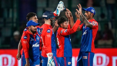 New Delhi: Delhi Capitals Kuldeep Yadav with teammates celebrates the wicket of Jason Roy of Kolkata Knight Riders during the IPL 2023 cricket match between Delhi Capitals and Kolkata Knight Riders at the Arun Jaitley Stadium, in New Delhi, Thursday, April 20, 2023. (PTI Photo/Vijay Verma) (PTI04_21_2023_000016B) (PTI) New Delhi: Delhi Capitals Kuldeep Yadav with teammates celebrates the wicket of Jason Roy of Kolkata Knight Riders during the IPL 2023 cricket match between Delhi Capitals and Kolkata Knight Riders at the Arun Jaitley Stadium, in New Delhi, Thursday, April 20, 2023. (PTI Photo/Vijay Verma) (PTI04_21_2023_000016B) (PTI)