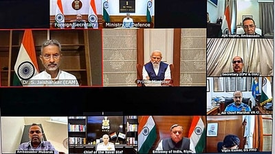 Prime Minister Narendra Modi chairs high-level meeting through video conferencing. (PTI) Prime Minister Narendra Modi chairs high-level meeting through video conferencing. (PTI)