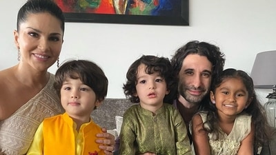 Sunny Leone and Daniel Weber with their three kids. Sunny Leone and Daniel Weber with their three kids.