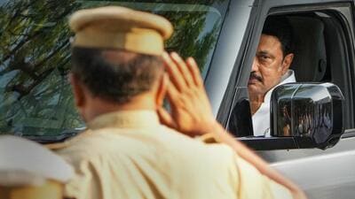 Tamil Nadu chief Mmnister MK Stalin leaves after attending the assembly session at Fort St George in Chennai on Thursday (PTI) Tamil Nadu chief Mmnister MK Stalin leaves after attending the assembly session at Fort St George in Chennai on Thursday (PTI)