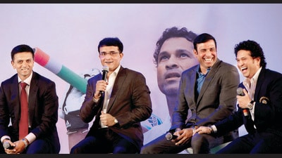 The Fab Four: Rahul Dravid, Sourav Ganguly, VVS Laxman and Sachin Tendulkar, at the launch of the latter’s autobiography, Playing It My Way, in 2014. (HT Archives) The Fab Four: Rahul Dravid, Sourav Ganguly, VVS Laxman and Sachin Tendulkar, at the launch of the latter’s autobiography, Playing It My Way, in 2014. (HT Archives)