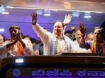 BJP President J P Nadda during a roadshow ahead of Assembly polls in Bidar, Karnataka, on Friday.