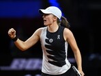 Poland's Iga Swiatek celebrates after winning her quarter final match against Czech Republic's Karolina Pliskova 