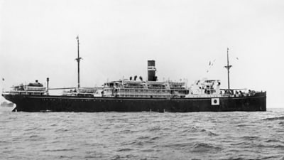 This handout photo taken in 1941 and obtained on April 22, 2023 from the Australian War Memorial shows the Japanese transport ship Montevideo Maru at sea. (AFP) This handout photo taken in 1941 and obtained on April 22, 2023 from the Australian War Memorial shows the Japanese transport ship Montevideo Maru at sea. (AFP)