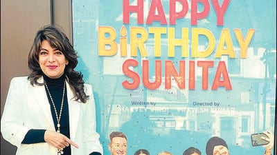 Actor Divya Seth Shah, alongside the poster of her play “Happy Birthday Sunita.” (HT PHOTO) Actor Divya Seth Shah, alongside the poster of her play “Happy Birthday Sunita.” (HT PHOTO)