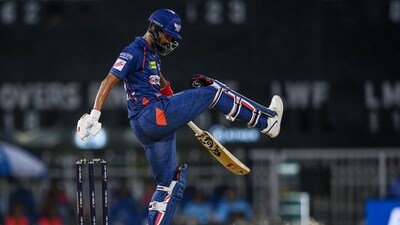 Lucknow Super Giants' KL Rahul gestures during the Indian Premier League (IPL) Twenty20 cricket match between Lucknow Super Giants and Gujarat Titans (AFP) Lucknow Super Giants' KL Rahul gestures during the Indian Premier League (IPL) Twenty20 cricket match between Lucknow Super Giants and Gujarat Titans (AFP)