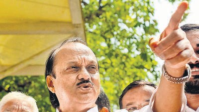 Mumbai: Nationalist Congress Party (NCP) leader Ajit Pawar addresses the media at Vidhan Bhavan, in Mumbai, Tuesday, April 18, 2023. (PTI Photo) (PTI04_18_2023_000128A) (PTI)