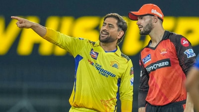 Chennai: Skippers of Chennai Super Kings MS Dhoni and Sunrisers Hyderabad Aiden Markram before the start of the IPL 2023 cricket match between Chennai Super Kings and Sunrisers Hyderabad at M. A. Chidambaram Stadium, in Chennai, Friday, April 21, 2023. (PTI Photo/R Senthil Kumar)(PTI04_21_2023_000251B) (PTI) Chennai: Skippers of Chennai Super Kings MS Dhoni and Sunrisers Hyderabad Aiden Markram before the start of the IPL 2023 cricket match between Chennai Super Kings and Sunrisers Hyderabad at M. A. Chidambaram Stadium, in Chennai, Friday, April 21, 2023. (PTI Photo/R Senthil Kumar)(PTI04_21_2023_000251B) (PTI)