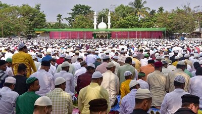 Muslims offer 'namaz' as part of Eid-Ul-Fitr celebrations, at Hatigaon Idgah in Guwahati. (PTI) Muslims offer 'namaz' as part of Eid-Ul-Fitr celebrations, at Hatigaon Idgah in Guwahati. (PTI)