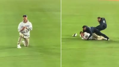 The image shows the man who interrupted a baseball match to propose to his girlfriend. (Screengrab) The image shows the man who interrupted a baseball match to propose to his girlfriend. (Screengrab)
