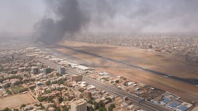 Smoke rises over the city as army and paramilitaries clash in power struggle, in Khartoum, Sudan, April 15. (via REUTERS)