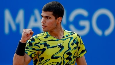 Carlos Alcaraz of Spain celebrates his victory against Britain's Daniel Evans (AP) Carlos Alcaraz of Spain celebrates his victory against Britain's Daniel Evans (AP)