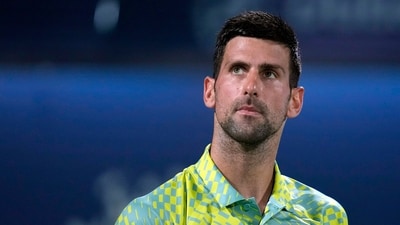 FILE - Serbia's Novak Djokovic looks up during the quarterfinals of the Dubai Duty Free Tennis Championships in Dubai, United Arab Emirates, Thursday, March 1, 2023. Top-ranked Novak Djokovic will miss the Madrid Open, apparently due to a fitness issue, the Spanish event said Saturday, April 22, 2023. (AP Photo/Kamran Jebreili, File) (AP) FILE - Serbia's Novak Djokovic looks up during the quarterfinals of the Dubai Duty Free Tennis Championships in Dubai, United Arab Emirates, Thursday, March 1, 2023. Top-ranked Novak Djokovic will miss the Madrid Open, apparently due to a fitness issue, the Spanish event said Saturday, April 22, 2023. (AP Photo/Kamran Jebreili, File) (AP)