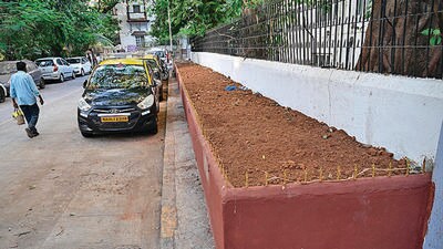 The construction of flower beds by BMC in contravention of its own footpath policies rendering the footpaths to be inaccessible, without application of mind, has forced the pedestrians to use the roads which have vehicular movement. This is resulting in grave inconvenience to the pedestrians. (Anshuman Poyrekar/ Hindustan Times) The construction of flower beds by BMC in contravention of its own footpath policies rendering the footpaths to be inaccessible, without application of mind, has forced the pedestrians to use the roads which have vehicular movement. This is resulting in grave inconvenience to the pedestrians. (Anshuman Poyrekar/ Hindustan Times)