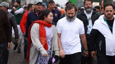 Expelled IYC Assam chief Angkita Dutta with Rahul Gandhi during Bharat Jodo Yatra. (Source: Twitter) Expelled IYC Assam chief Angkita Dutta with Rahul Gandhi during Bharat Jodo Yatra. (Source: Twitter)