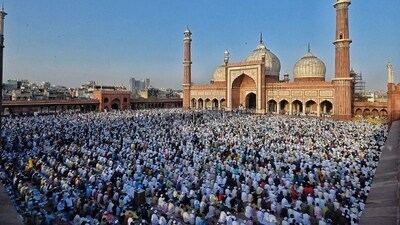 A view of Delhi's Jama Masjid on the occasion of Eid. Huge crowd of people offer namaz at the Masjid on this significant day. (ANI) A view of Delhi's Jama Masjid on the occasion of Eid. Huge crowd of people offer namaz at the Masjid on this significant day. (ANI)
