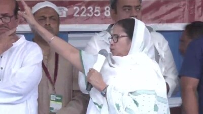 West Bengal chief minister Mamata Banerjee addresses a gathering for Eid-ul-Fitr namaz.