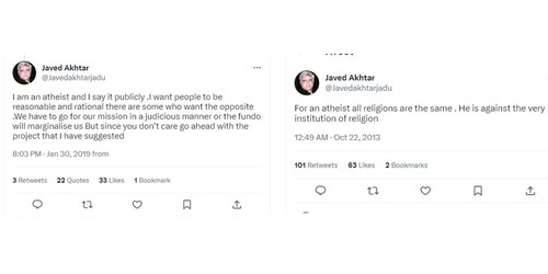 A  glimpse of some previous tweets by Javed Akhtar.