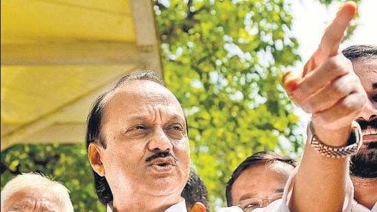 Mumbai: Nationalist Congress Party (NCP) leader Ajit Pawar addresses the media at Vidhan Bhavan, in Mumbai, Tuesday, April 18, 2023. (PTI Photo) (PTI04_18_2023_000128A) (PTI)