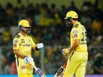 Chennai Super Kings' Ajinkya Rahane and Shivam Dube celebrate their partnership during the match against Kolkata Knight Riders Chennai Super Kings' Ajinkya Rahane and Shivam Dube celebrate their partnership during the match against Kolkata Knight Riders
