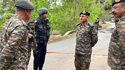 Northern Army Commander Lieutenant General Upendra Dwivedi inspects the Poonch terror attack incident site in which 5 army personnel lost their lives. (ANI) Northern Army Commander Lieutenant General Upendra Dwivedi inspects the Poonch terror attack incident site in which 5 army personnel lost their lives. (ANI)