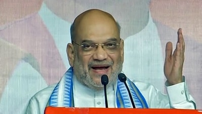 Union Home Minister Amit Shah addresses the Vijay Sankalp Sabha, at Chevella, in Ranga Reddy on Sunday. (ANI) Union Home Minister Amit Shah addresses the Vijay Sankalp Sabha, at Chevella, in Ranga Reddy on Sunday. (ANI)