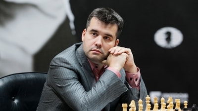 Grandmasters Ian Nepomniachtchi from Russia competes during the first game of a 14-game match to decide who will be the new 17th World Chess Champion in Astana on April 9, 2023. (Photo by AFP) (AFP) Grandmasters Ian Nepomniachtchi from Russia competes during the first game of a 14-game match to decide who will be the new 17th World Chess Champion in Astana on April 9, 2023. (Photo by AFP) (AFP)